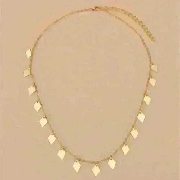 New Geometric Gold Tone Charm Necklace: Elegant Gold-Tone Necklace - Picture 2 of 3